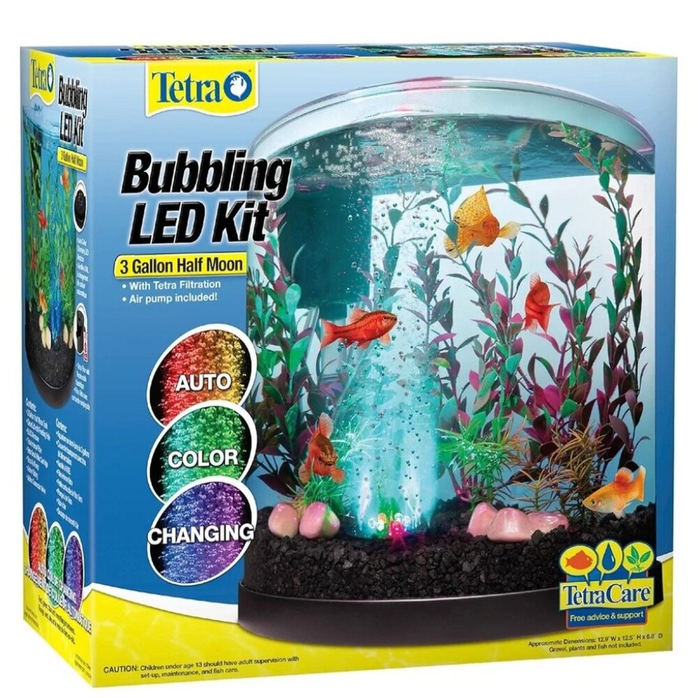 Tetra Bubbling LED Aquarium Kit 3 Gallons Half-Moon Fish Tank